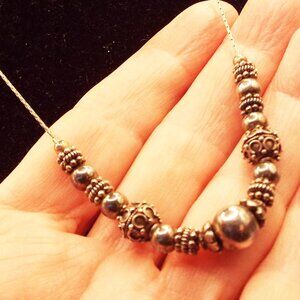 ETRUSCAN GRANULATED ITALIAN STERLING BEADS ON WHEAT CHAIN 19" L. NECKLACE 14
